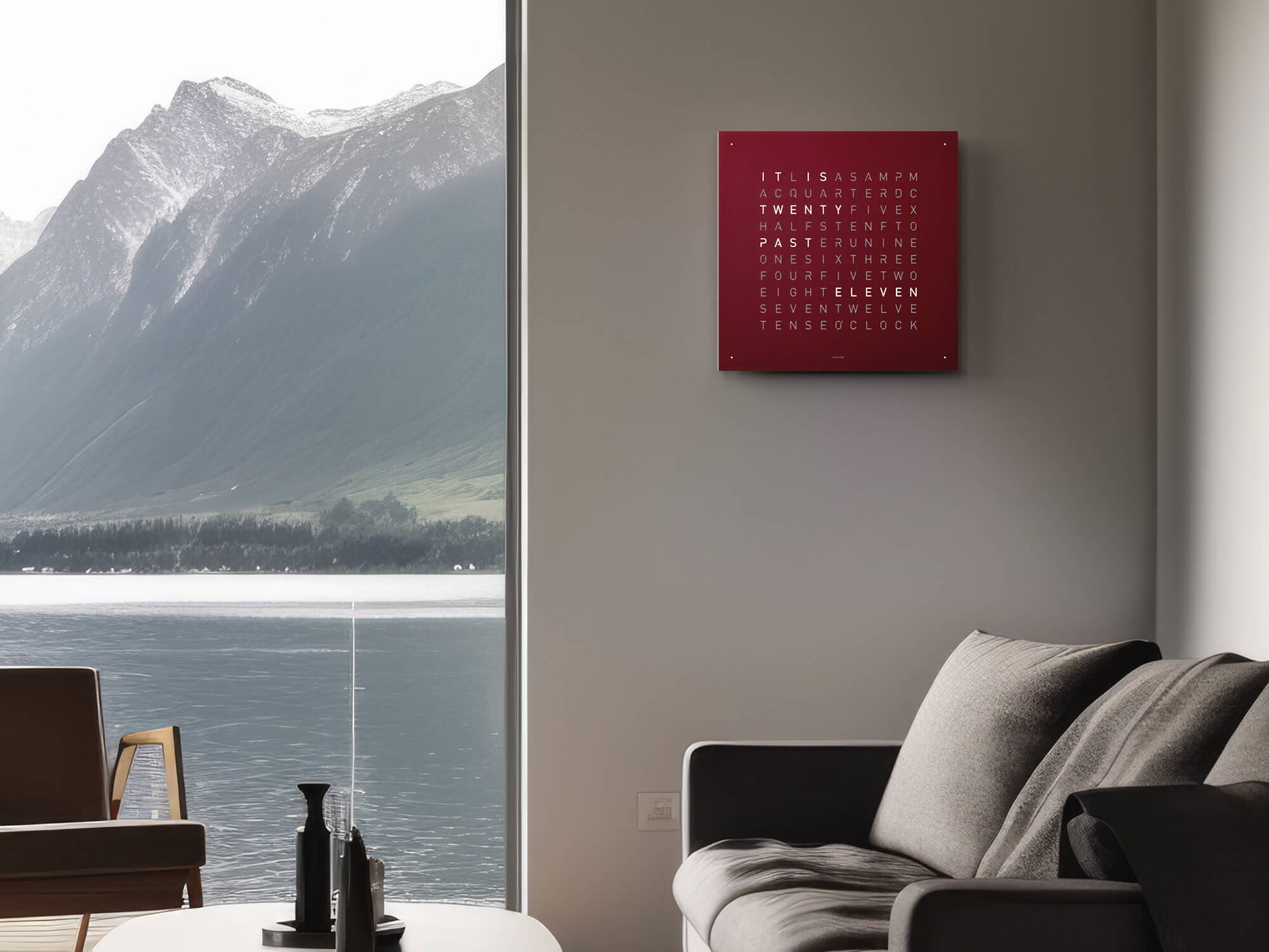 Qlocktwo Classic Wall-mounted clock red velvet finish with white body