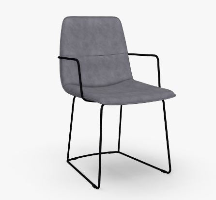 Freistil Rolf Benz 117 Dining Chair with Arms in Graphite Grey Leather