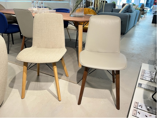 Rolf Benz 616 Dining Chairs in beige grey fabric and leather with oak and walnut legs