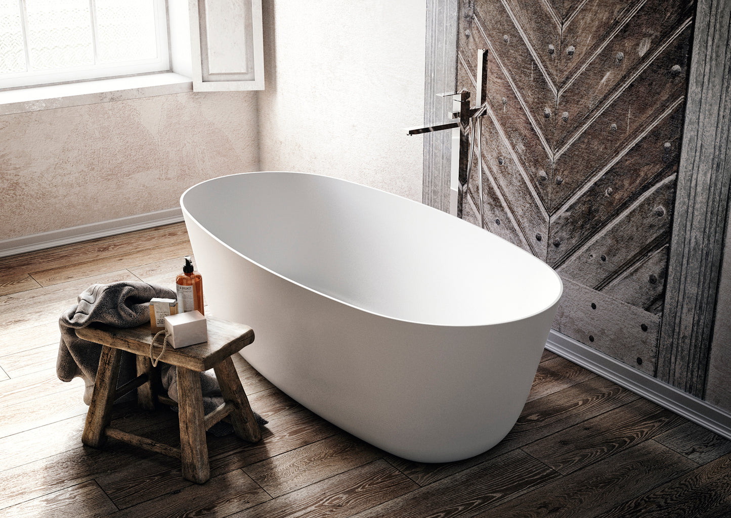 Mastella For You Freestanding Bathtub in white cristalplant in a contemporary designer bathroom