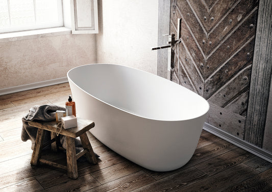 Mastella For You Freestanding Bathtub in white cristalplant in a contemporary designer bathroom OVAL BATHTUB