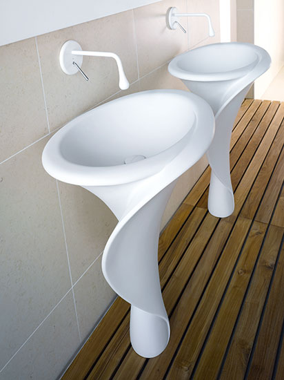 Mastella Kalla Floor Standing Basin in white cristalplant in a contemporary Italian designer bathroom