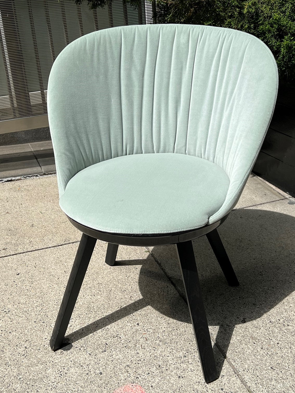 dining chair in blue velvet with black oak base