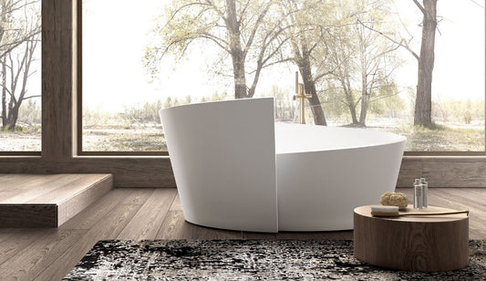 Mastella Anahita Freestanding Bathtub in white cristalplant in a contemporary Italian designer bathroom