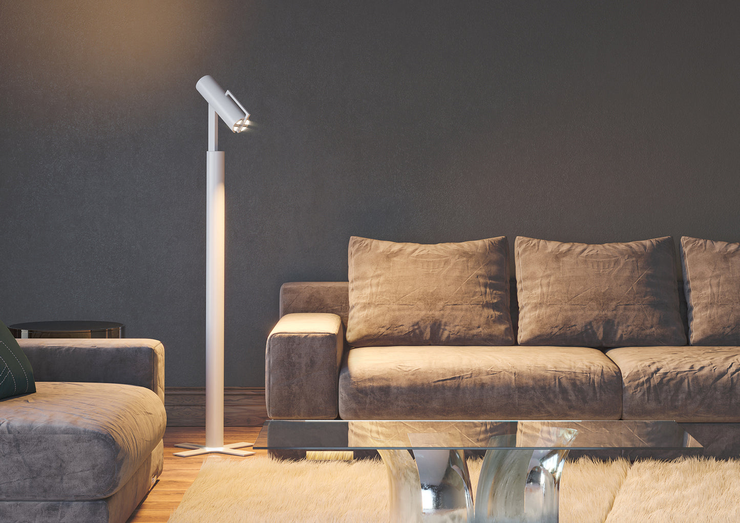 Byok Barrone Floor Lamp in white matt finish in a living room