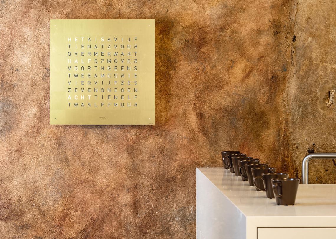 Qlocktwo classic creator's edition in gold wall clock in setting